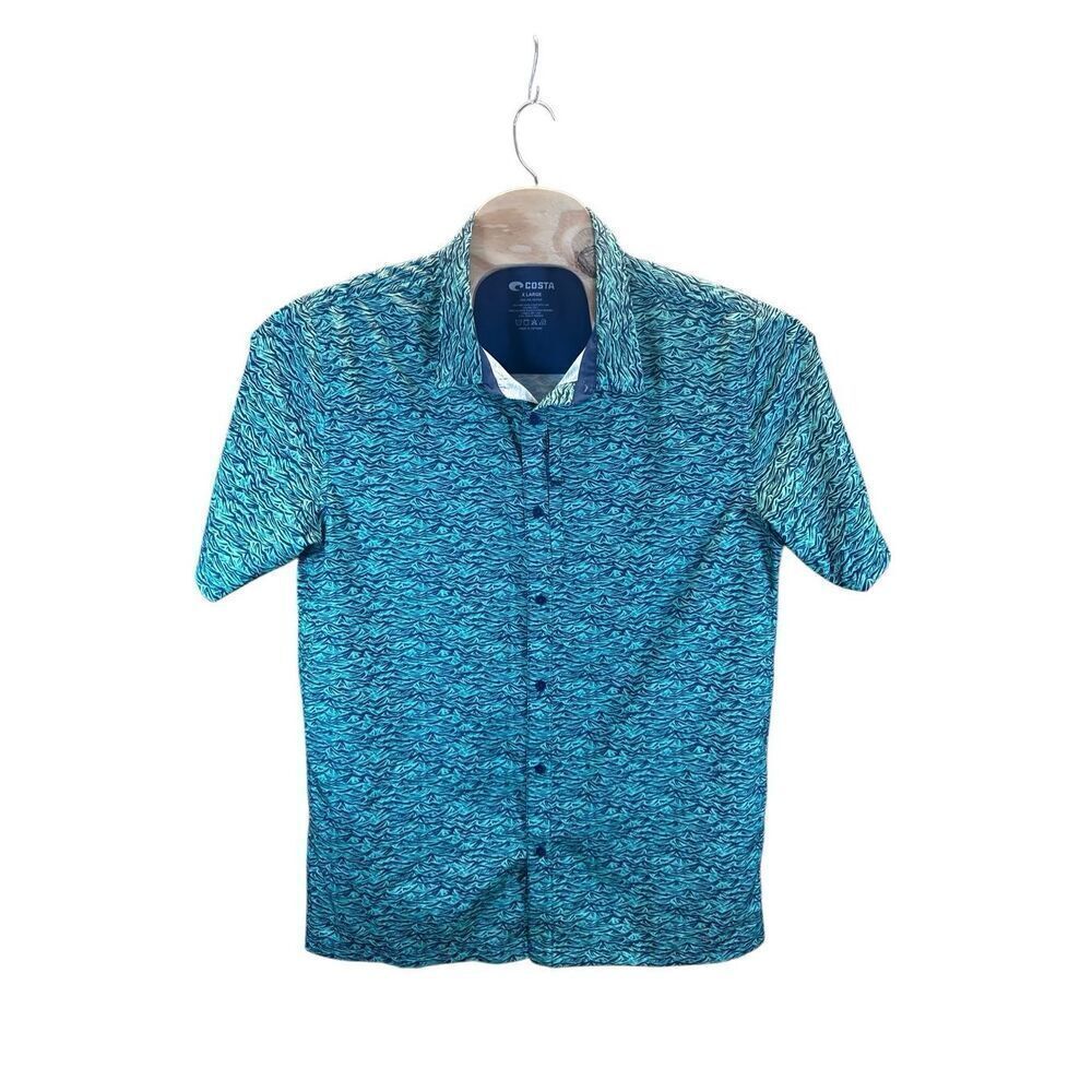 Costa XL Mens Green and Blue Button-Down Performance Shirt Extra Large (XL)